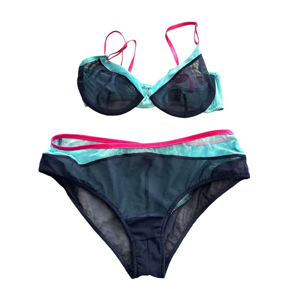 ONLY HEARTS Whisper Two Toned Underwear Set Midnight Aqua NWOT Small